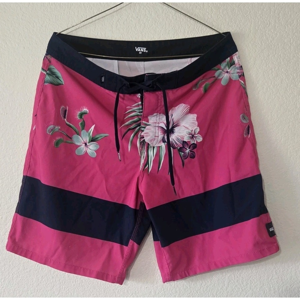 Mens Pink Floral Venus Fly Trap Vans 4 Way Stretch Swim Board Shorts Size 30